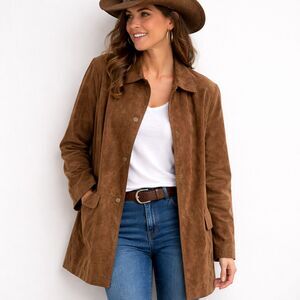 Bernardo 90s Vintage Chocolate Brown Washable Suede Leather Coat XL Western Y2K